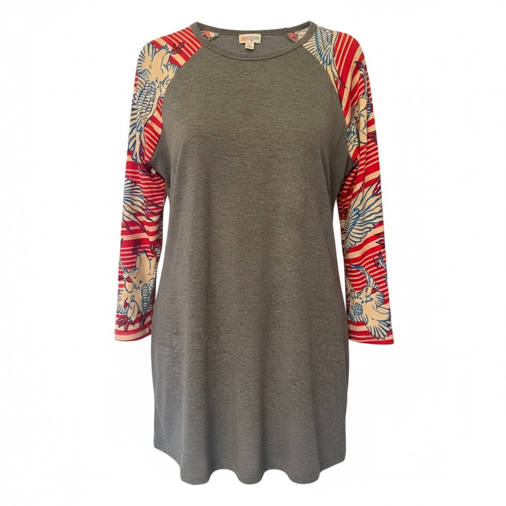 LuLaRoe Large Gray and Red Long Sleeve Top